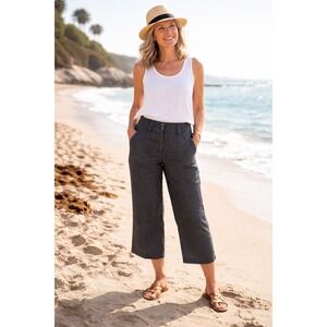 Westbound 100% Linen Cropped Pull On Pants Women's 8 Black Minimalist Coastal